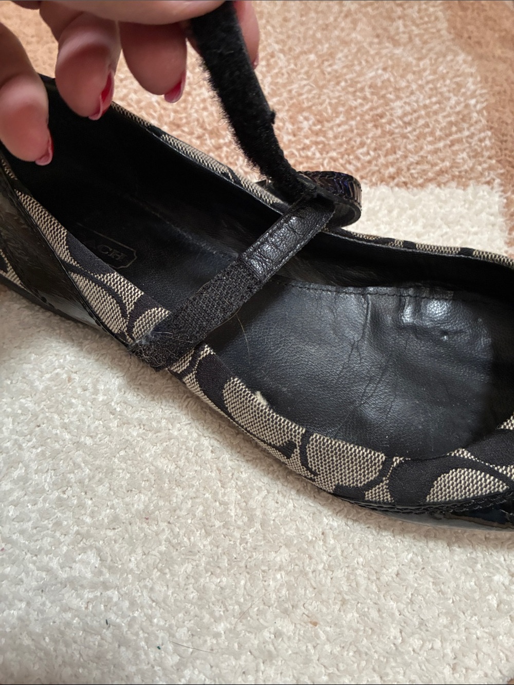 Coach Black Patent & Beige Signature Canvas Mary Jane Flats - Picture 5 of 14